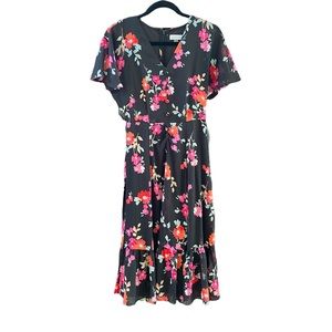 CALVIN KLEIN black floral print dress